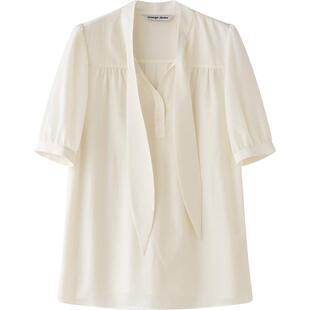 orange desire系带立领衬衫女2023年夏季设计感短袖上衣兔耳朵