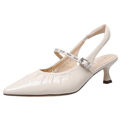 高蒂法式尖头细跟包头凉鞋