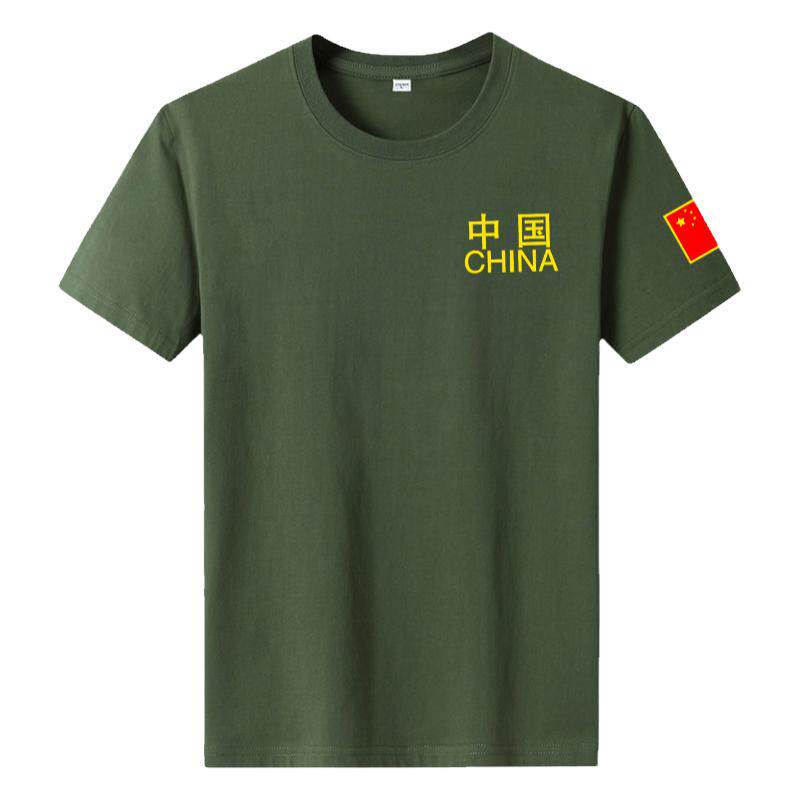 100%纯棉t恤男士短袖夏季军绿中国风大码体恤宽松圆领大码半截袖
