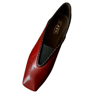 2105-3时尚拼色低跟中口单鞋女大码法式复古粗跟通勤皮鞋春季新款