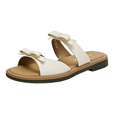 天美意2025新款双蝴蝶结法式百搭平底舒适女一字拖鞋KT070BH5