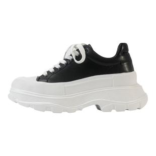 「鞋登」黑色厚底松糕鞋2025新款小个子增高女鞋真皮麦昆百小白鞋