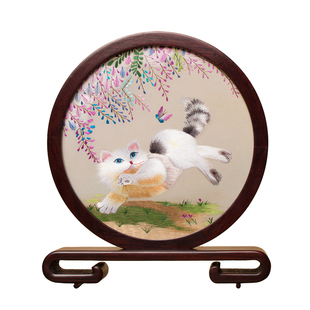 刺绣摆件苏绣双面绣摆台创意桌面小台屏中式古典台屏中国风礼品