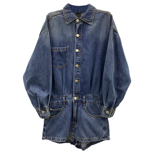 2026春季新款时尚高腰牛仔连体短裤女小众设计感长袖裙裤连身衣潮