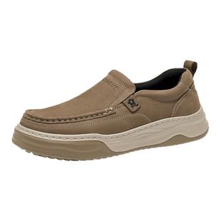 梦特娇男鞋春季头层牛皮增高休闲板鞋冬季一脚蹬工作皮鞋加绒棉鞋