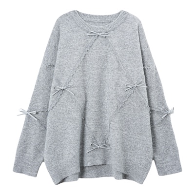 时尚百搭圆领法式蝴蝶结针织衫女