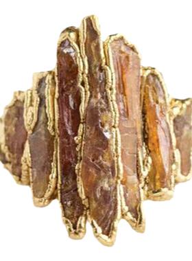 天然橙色蓝晶石镶嵌水晶戒指结婚