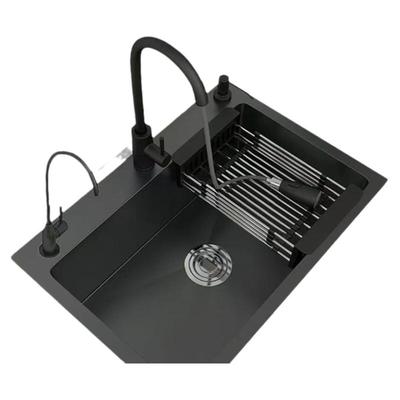 纳米厨房水槽大单槽304不锈钢黑色家用洗菜盆 洗碗槽水池 台下盆