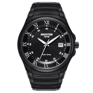 玛斯威顿光能手表男夜光防水精钢日历全自动机械式复古手表薄款男