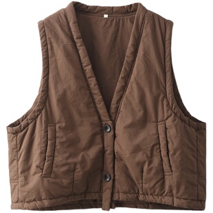 园园美衣新款秋冬复古全棉夹棉马甲宽松无袖加厚坎肩保暖背心马夹