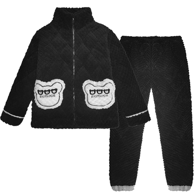 冬季珊瑚绒睡衣女三层夹棉加绒