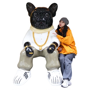 玻璃钢雕塑定制卡通人物树脂雕像法斗吉祥物户外大型饭店门口摆件