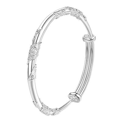 顺庆银楼牡丹花实心推拉足银镯子