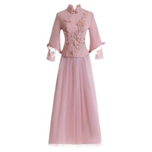 中式伴娘服2025秋冬新款长款中国风结婚伴娘团姐妹裙显瘦旗袍礼服