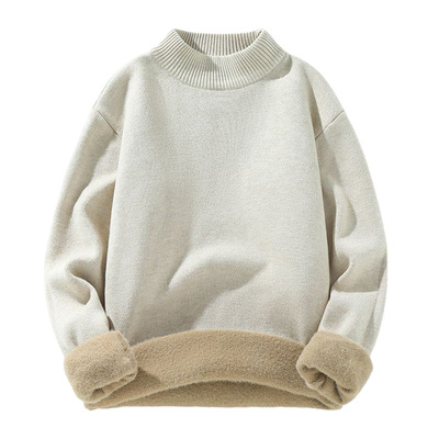 回力休闲针织半高领一体绒毛衣