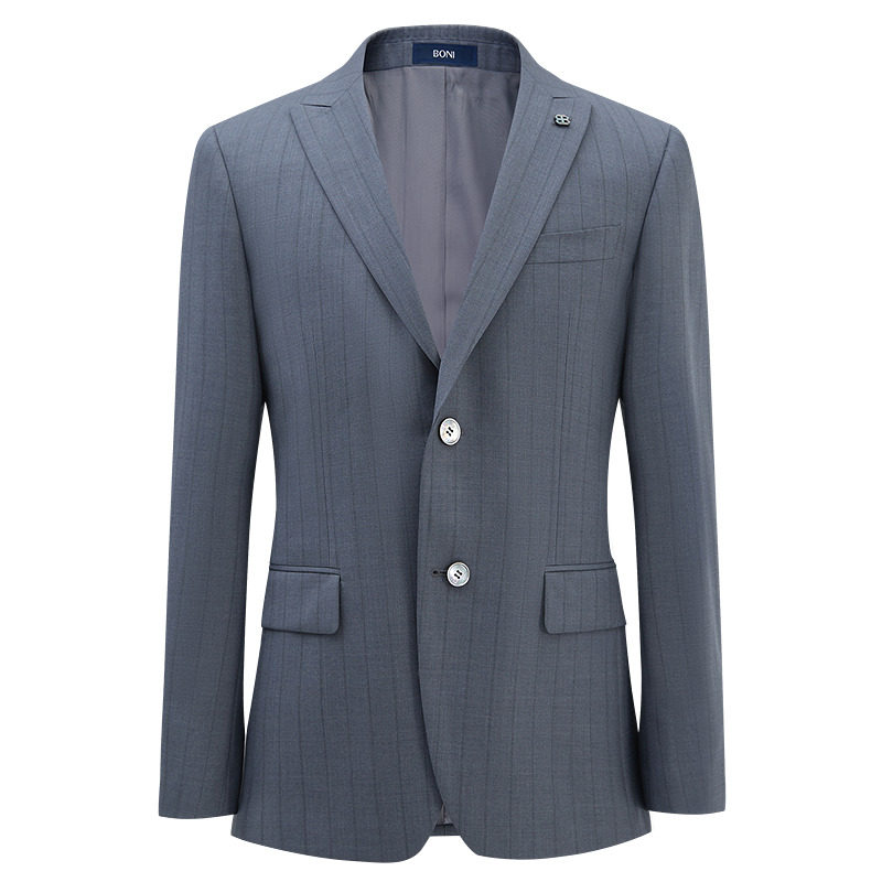 BONI/堡尼春夏新品商务西服套装条纹羊毛混纺西装西裤男AR183051A