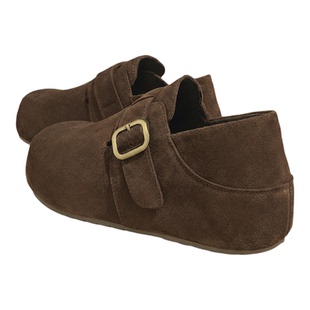 5CM厚底勃肯鞋棕色一脚蹬鞋子女2026新款春季真皮百搭休闲增高鞋