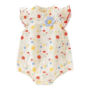 欢喜小熊新生儿包屁衣婴幼儿夏季薄款连体衣女宝宝纯棉三角哈衣服