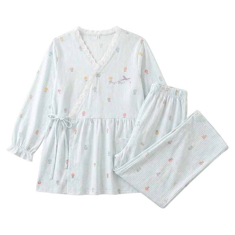 家时光月子服夏季薄款产后哺乳睡衣孕妇怀孕期纯棉纱布产妇待产服