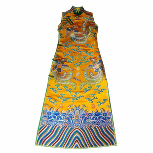 天韵设计高端织锦缎凤袍无袖旗袍高开叉连衣裙模特队服活动礼服