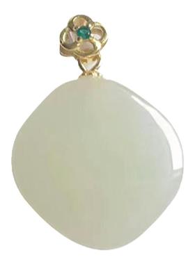 纯天然和田玉圆牌吊坠S925纯银配件2023年新款简约气质吊坠带证书