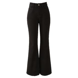 娅丽达加绒微喇牛仔裤女锁色裤子2025冬季新款高弹力黑色喇叭女裤