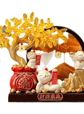 招财猫发财树流沙画摆件