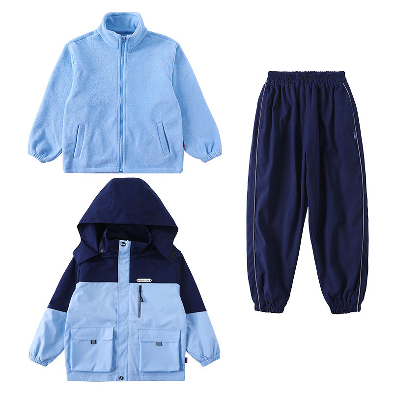 小学生校服冲锋衣三件套幼儿园多口袋外穿一年级儿童班服秋冬套装
