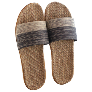 亚麻藤草编织吸汗舒适透气按摩防滑软厚底室内男女情侣居家用拖鞋