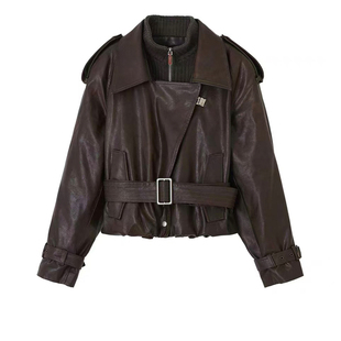 OfAkiva“漫不经心”摩登至简廓形云朵下摆光泽皮革杜邦绒服夹克