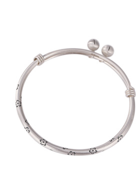 山予棠S999足银复古气质梅花推拉手镯个性铃铛花朵百搭手环优雅手