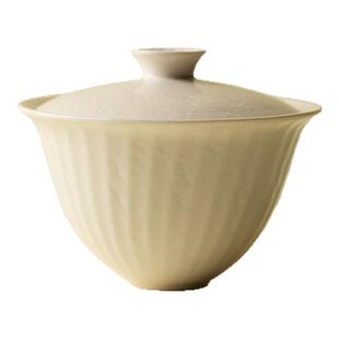 里作 草木灰薄胎二才盖碗景德镇高端手工条纹泡茶碗家用功夫茶具