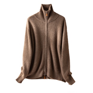 LP同款~100%纯山羊绒秋冬拉链立领羊绒衫女毛衣外套