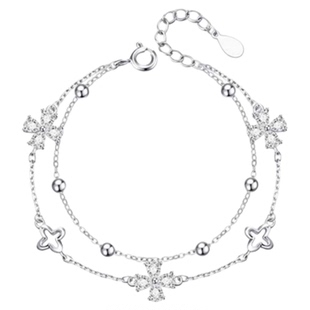 中国黄金央创四叶草纯银手链999女生士款生日情人节礼物女友S925