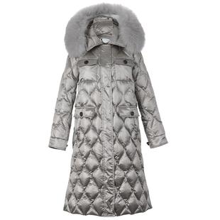 OBEG欧碧倩冬菱格工装风中长款羽绒服狐狸毛领104041