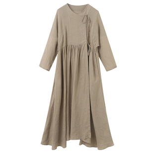 复述超大版飘逸感米粉色圆领娃娃衫 新款色织亚麻宽松套头衫