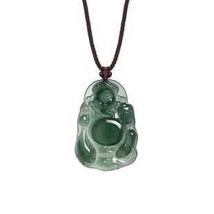 周大福国风财神爷翡翠吊坠配绳男士K66372礼物送男友
