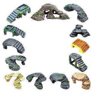 乌龟爬坡台晒背龟缸晒台爬台浮岛晒龟台躲避洞石头晒背石爬宠造景