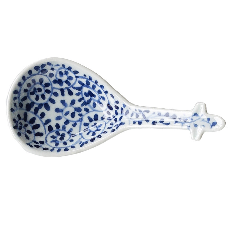 进口蓝窑手绘青花琵琶型豆皿小碟