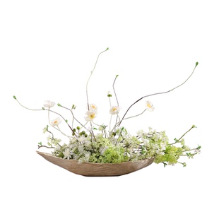 妖及 新中式金属船形花器仿真花【金盛】酒店玄关软装装饰摆件