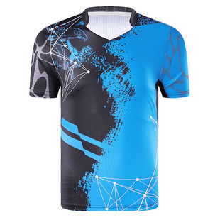 蓝色速干透气羽毛球服套装短袖男女比赛训练印字乒乓球衣裤排球服