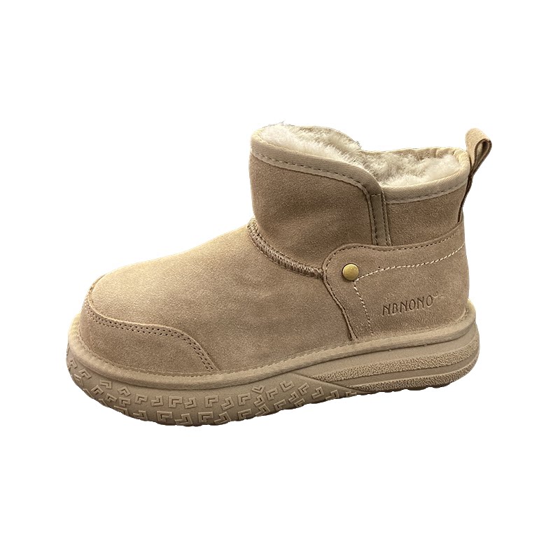 【娜家鞋店】冬真皮羊毛韩版Ins丑萌大头面包鞋女雪地靴保暖棉鞋