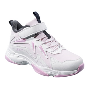 特步童鞋冬季新款女童中大童运动加绒魔术贴休闲防滑耐磨儿童棉鞋