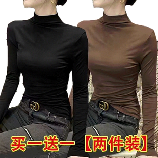 单/两件莫代尔纯色半高领打底衫秋冬季韩版长袖t恤女修身内搭上衣