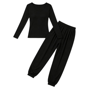 现代舞蹈服女套装黑色练功服古典舞服显瘦微喇灯笼裤形体服莫代尔