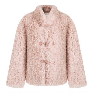 UNSPOKEN牛角扣仿羊羔毛外套冬季宽松显瘦立领保暖厚款环保皮草