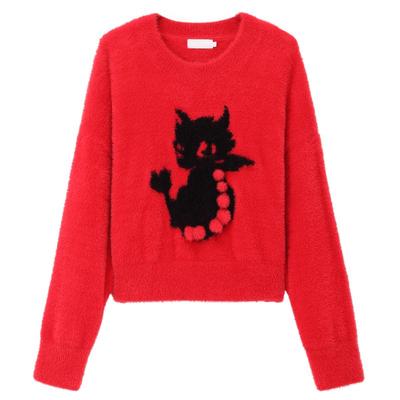 节日俏皮感小龙图案毛衫