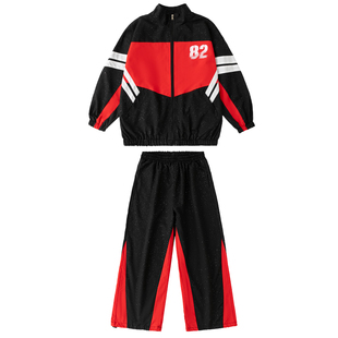 少儿街舞潮服hiphop男女童嘻哈拉链立领外套夹克套装演出服酷秋季