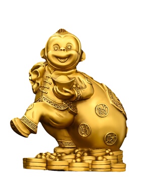 纯黄铜家用摆件纯黄铜金猴纳福