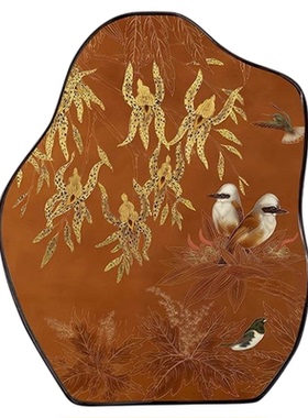 喜鹊如意中古风桌面摆画客厅摆台